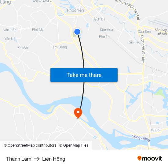 Thanh Lâm to Liên Hồng map