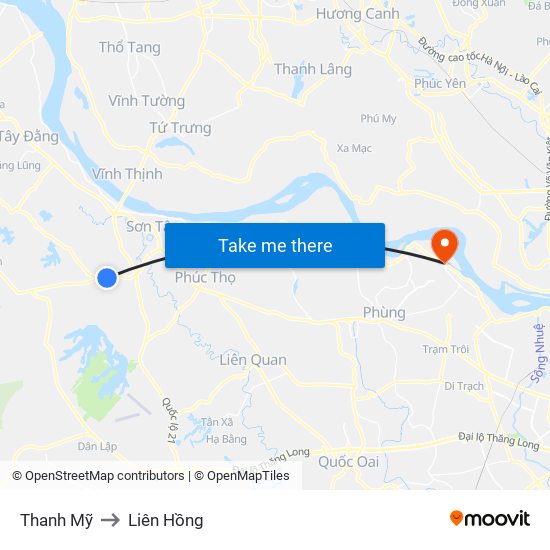 Thanh Mỹ to Liên Hồng map