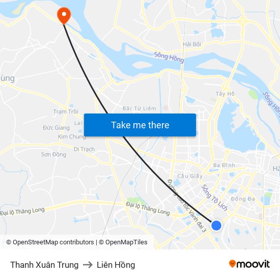 Thanh Xuân Trung to Liên Hồng map