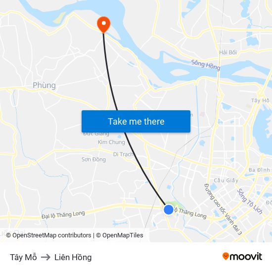 Tây Mỗ to Liên Hồng map