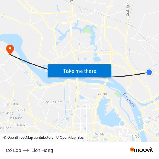 Cổ Loa to Liên Hồng map