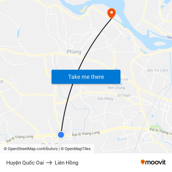 Huyện Quốc Oai to Liên Hồng map