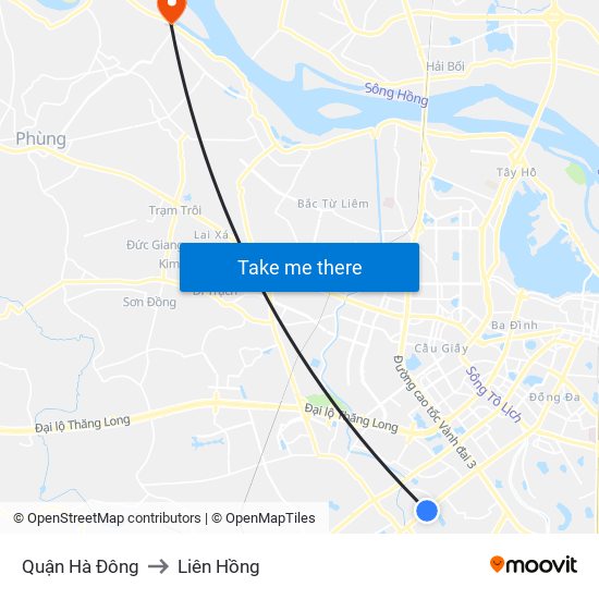 Quận Hà Đông to Liên Hồng map