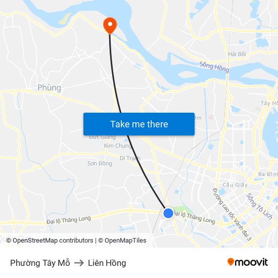 Phường Tây Mỗ to Liên Hồng map