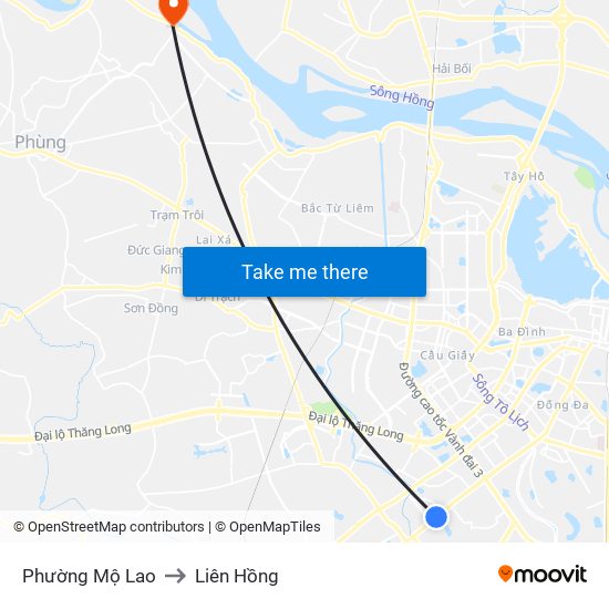 Phường Mộ Lao to Liên Hồng map