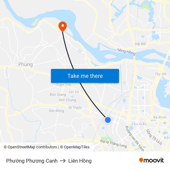 Phường Phương Canh to Liên Hồng map