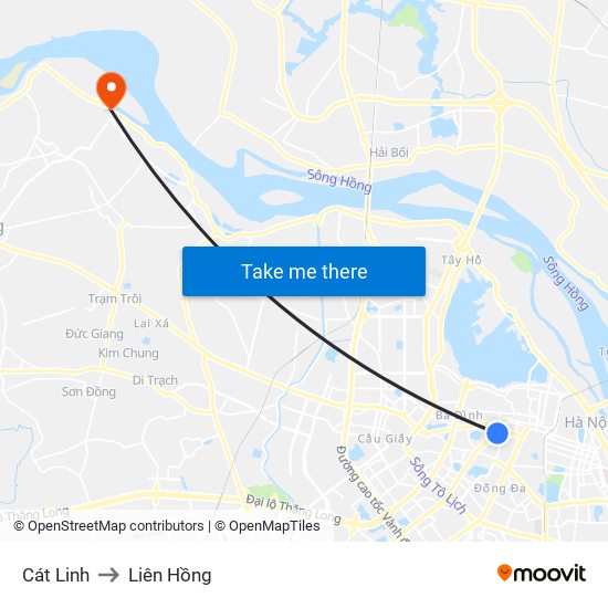 Cát Linh to Liên Hồng map
