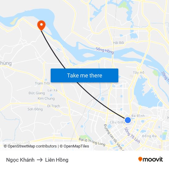 Ngọc Khánh to Liên Hồng map