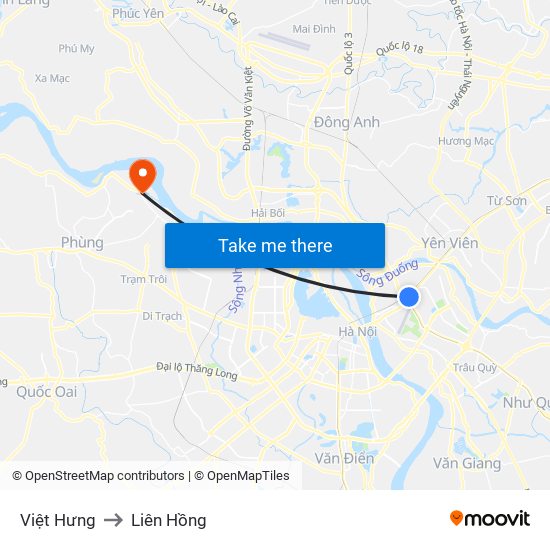 Việt Hưng to Liên Hồng map