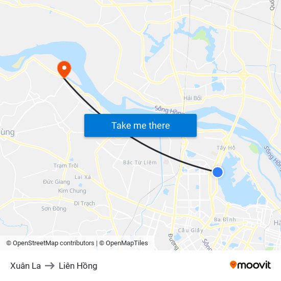 Xuân La to Liên Hồng map