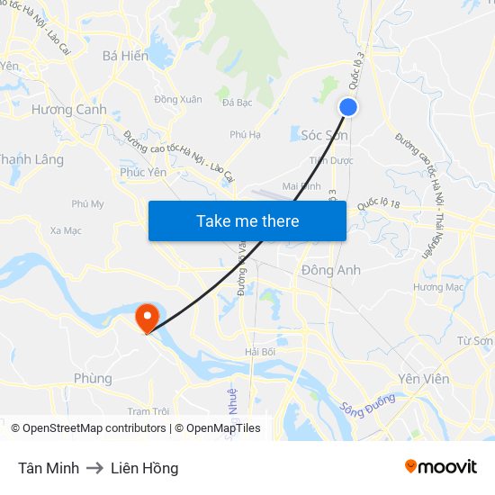 Tân Minh to Liên Hồng map