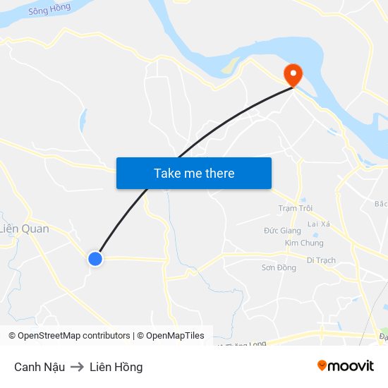 Canh Nậu to Liên Hồng map