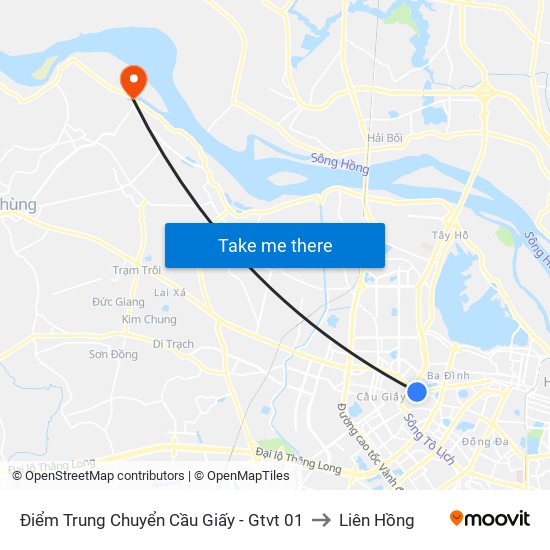 Điểm Trung Chuyển Cầu Giấy - Gtvt 01 to Liên Hồng map