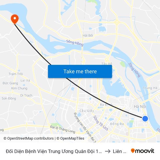 Đối Diện Bệnh Viện Trung Ương Quân Đội 108 - Trần Hưng Đạo to Liên Hồng map