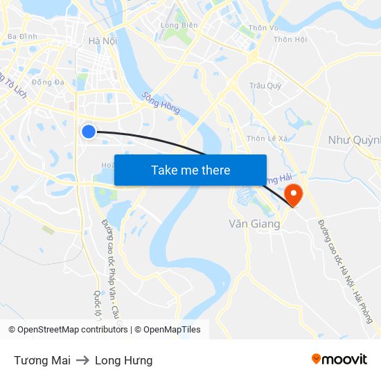 Tương Mai to Long Hưng map