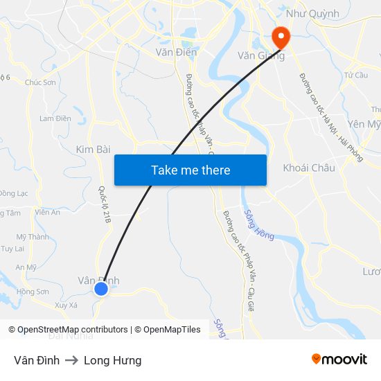 Vân Đình to Long Hưng map