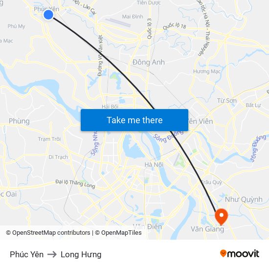 Phúc Yên to Long Hưng map