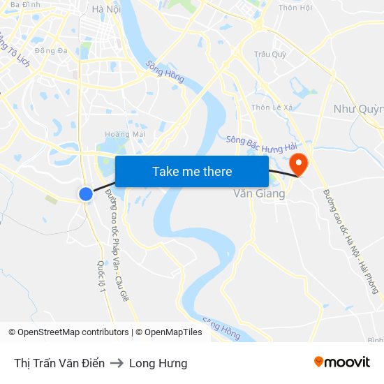 Thị Trấn Văn Điển to Long Hưng map