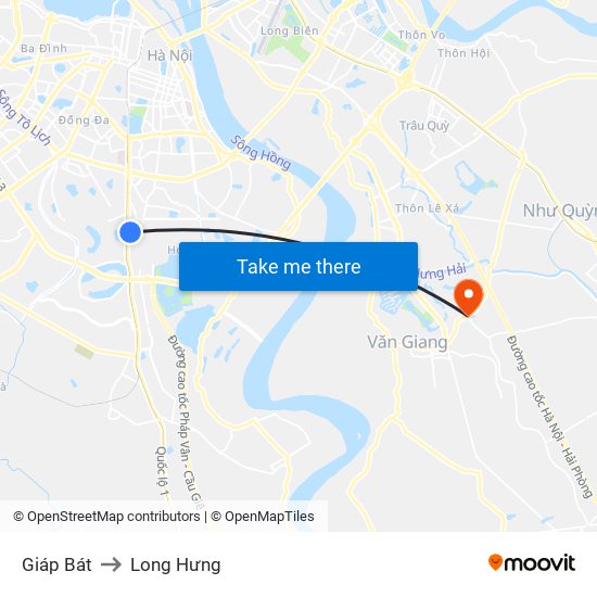 Giáp Bát to Long Hưng map