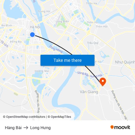 Hàng Bài to Long Hưng map