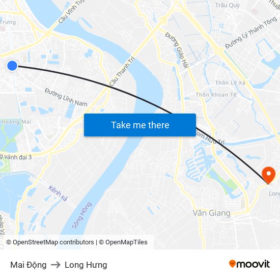 Mai Động to Long Hưng map