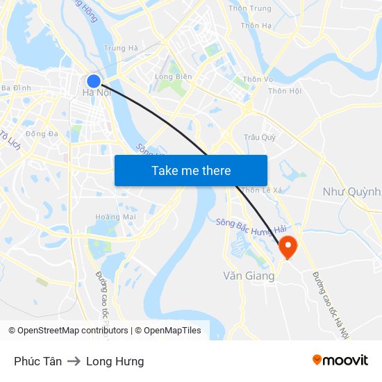 Phúc Tân to Long Hưng map