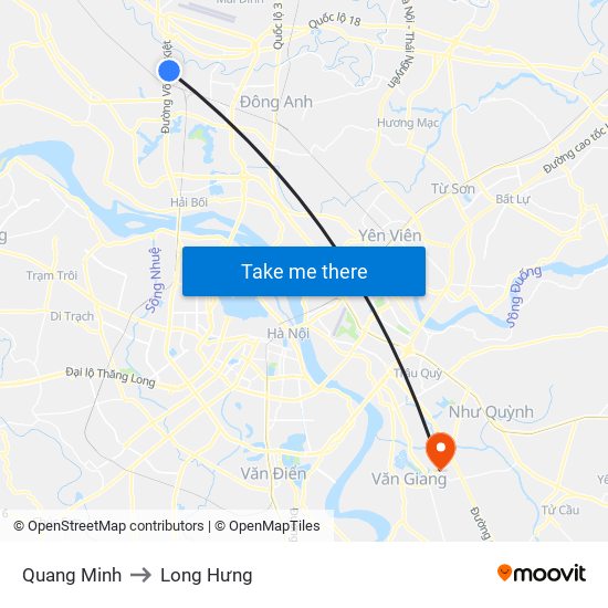 Quang Minh to Long Hưng map