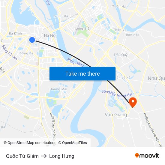 Quốc Tử Giám to Long Hưng map