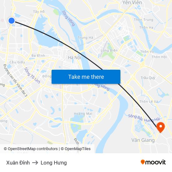 Xuân Đỉnh to Long Hưng map