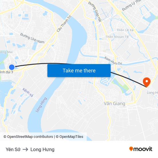 Yên Sở to Long Hưng map