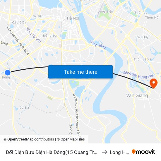 Đối Diện Bưu Điện Hà Đông(15 Quang Trung Hà Đông) to Long Hưng map