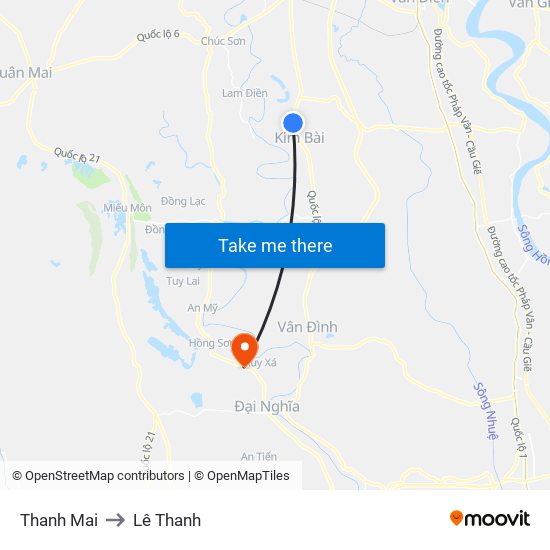 Thanh Mai to Lê Thanh map