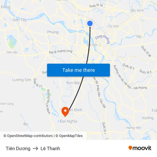 Tiên Dương to Lê Thanh map