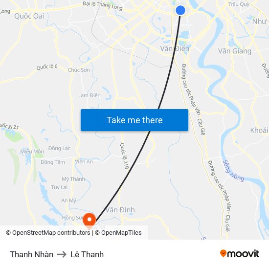 Thanh Nhàn to Lê Thanh map