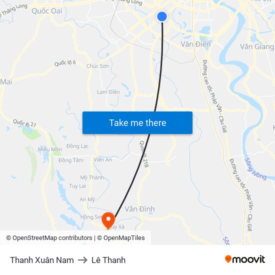 Thanh Xuân Nam to Lê Thanh map