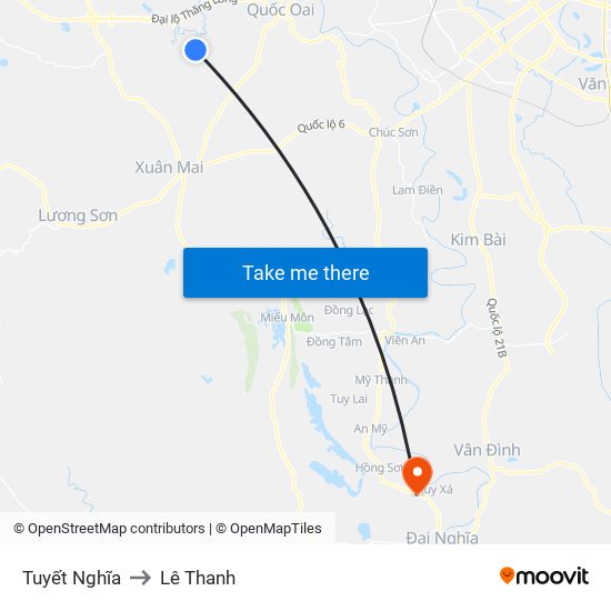 Tuyết Nghĩa to Lê Thanh map