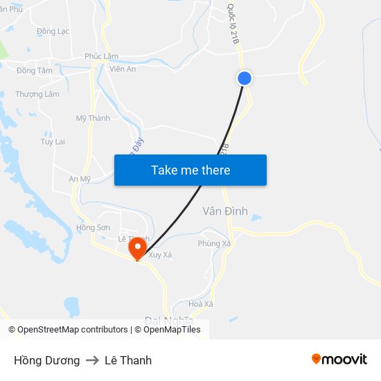 Hồng Dương to Lê Thanh map