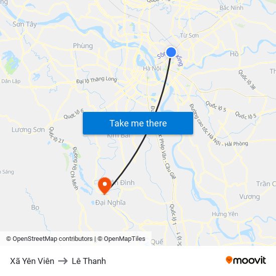 Xã Yên Viên to Lê Thanh map