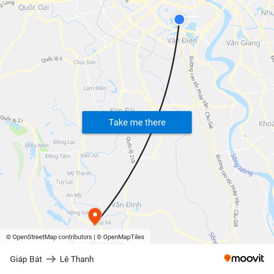 Giáp Bát to Lê Thanh map