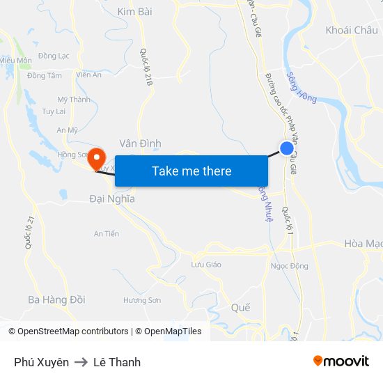 Phú Xuyên to Lê Thanh map