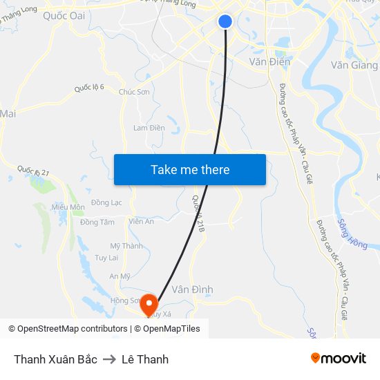 Thanh Xuân Bắc to Lê Thanh map