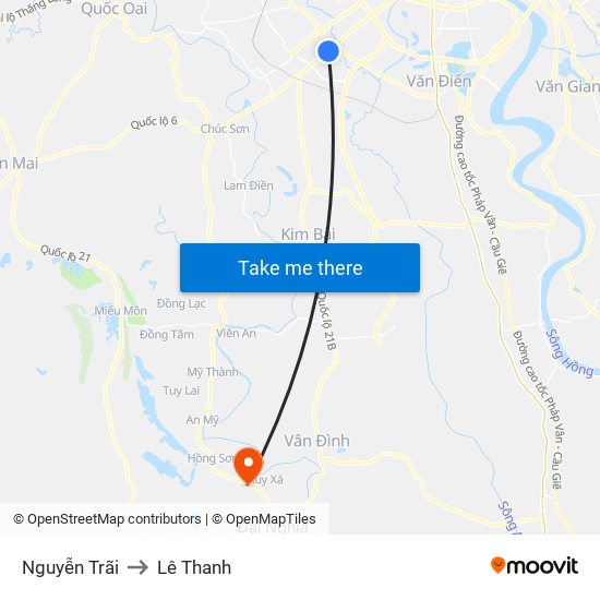 Nguyễn Trãi to Lê Thanh map