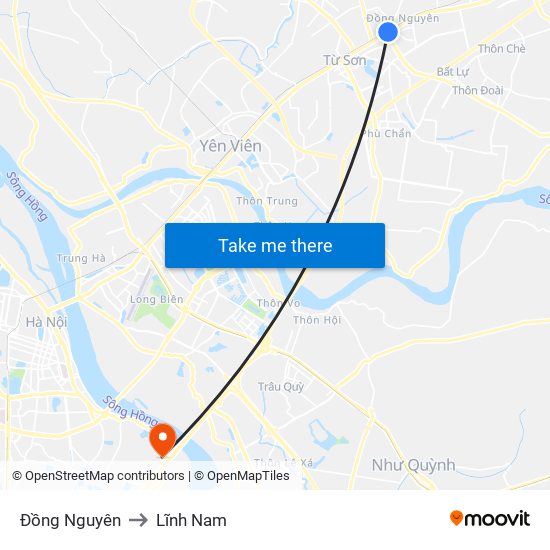 Đồng Nguyên to Lĩnh Nam map