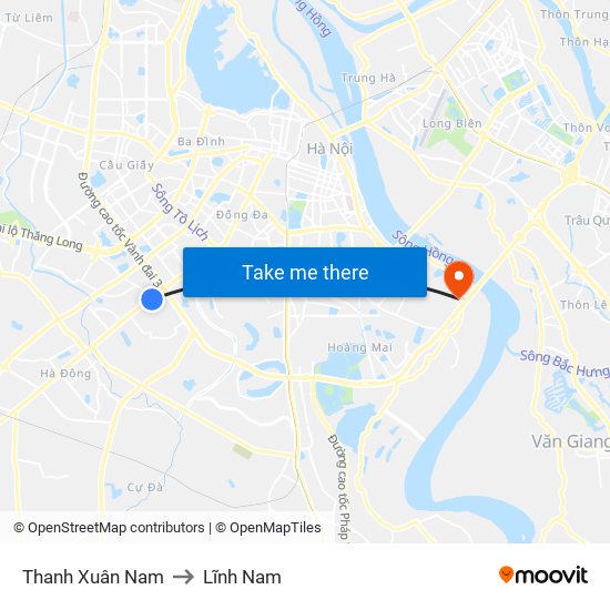 Thanh Xuân Nam to Lĩnh Nam map