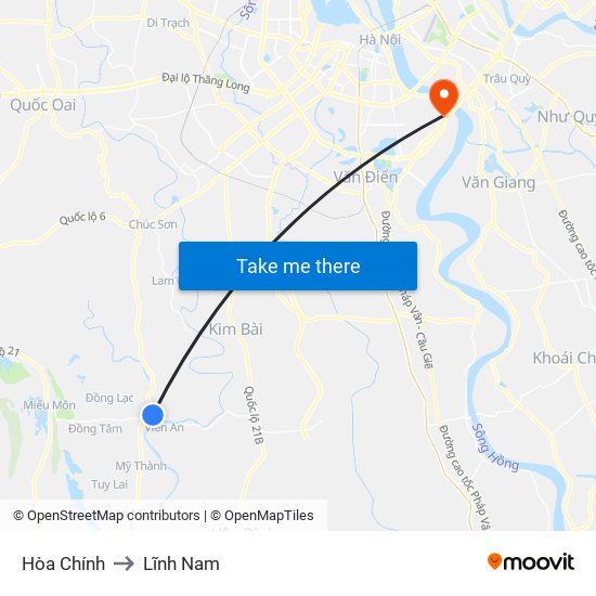 Hòa Chính to Lĩnh Nam map