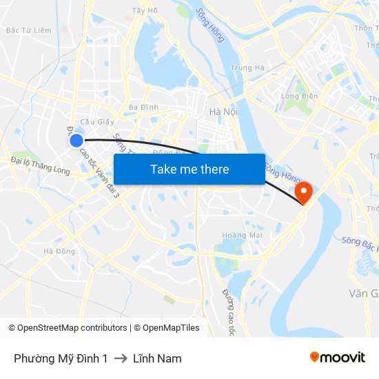 Phường Mỹ Đình 1 to Lĩnh Nam map