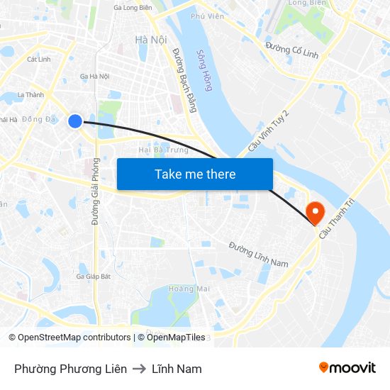 Phường Phương Liên to Lĩnh Nam map