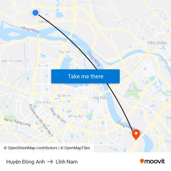 Huyện Đông Anh to Lĩnh Nam map