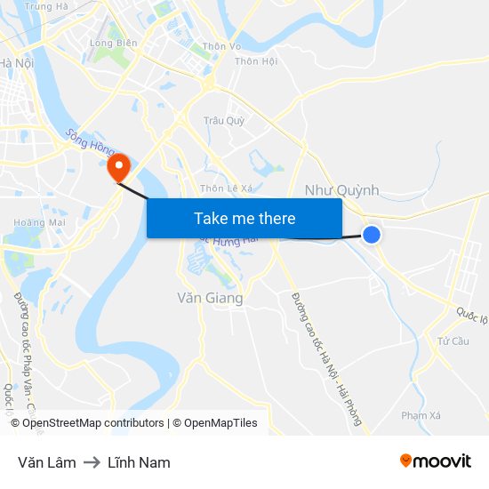 Văn Lâm to Lĩnh Nam map