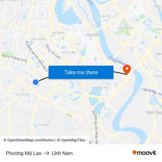 Phường Mộ Lao to Lĩnh Nam map
